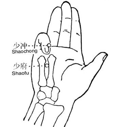 少沖穴→治心悸、心痛