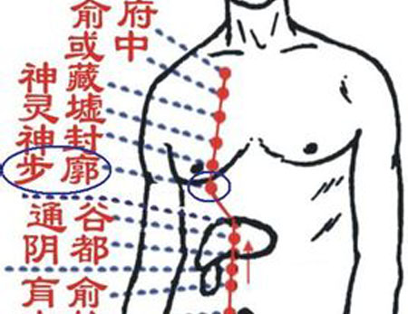 步廊穴→治胸痛、咳嗽
