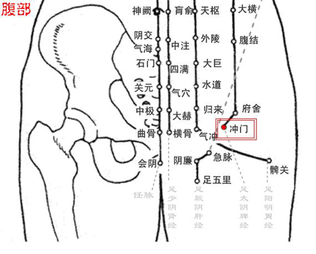 沖門穴→治腹痛、帶下
